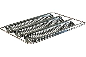 Lares Blacha do pieczenia bagietek ze stali nierdzewnej z wyciąganymi uchwytami – do bagietek lub bułek – wymiary: 33 x 43 x 4 cm – Made in Germany