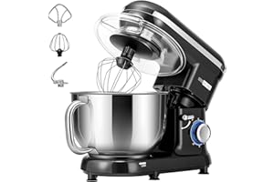 VIVOHOME Batidora Amasadora 10 Velocidades 1500W 5,7L para Repostería Profesional, Amasadora de Pan Varillas Multifunción Bol de Acero Inoxidable, Negro