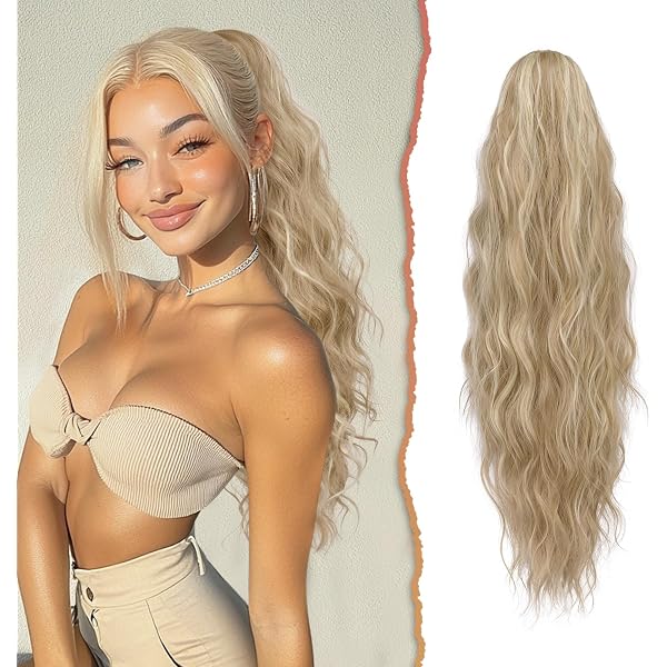 ORSUNCER Pferdeschwanz-Extension Mit Clip – 66 Cm, Lockig, Synthetisch, Aschblond Ombre