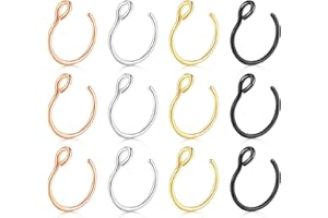 Rajnard Finto Piercing Naso Anello penetrante Acciaio Chirurgico 20G 8mm Falso Piercing Helix Labbra Labbro cartilagine Gioielli Piercing 12 Pezzi