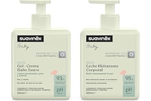 Suavinex, Pack Bebé con Gel Champú Suave para Piel y Cabello, Sin Jabón + Crema Hidratante Corporal, Apto Pieles Sensibles y Recién Nacidos, 93-95% Ingredientes Origen Natural, Testado, 2 x 500 ml
