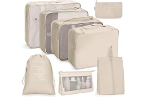 SHAINE Koffer Organizer Set 8-teilig, Kofferorganizer Packing Cubes Set für Reise, Packwürfel für Rucksack, Packtaschen mit Kosmetiktasche, wasserdichte Schuhe Beutel, Travel Essentials