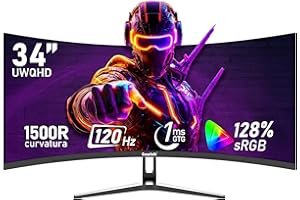 GAWFOLK 34 Inch Ultrawide Curved Gaming Monitor, 1500R PC Screen 120Hz UWQHD 3440x1440, Curved Computer Display with FreeSync & Eye-Care Technology, DP, HDMI, Support Wallmount