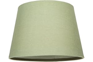 Traditional 8 Inch Olive Green Linen Fabric Drum Table/Pendant Lamp Shade 40w Maximum | Inner Luxurious Matching Cotton Lining | 20cm Bottom Diameter by Happy Homewares