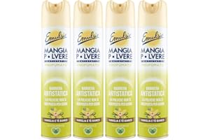 Emulsio Mangia Polvere L'antistatico Profumato Multisuperficie Barriera Antistatica Profumo Vaniglia e Tè Bianco - 4 Flaconi Spray da 300ml ognuno