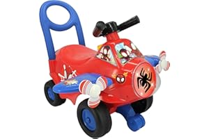 KIDDIELAND Spidey & Friends Ride On Toy Plane - Interactive Spidey Car for Kids with Lights & Sounds, Steering Wheel Activities, Push Along For Balance & Coordination - Ride-On Toys for 1 Year Old, Boys, Girls
