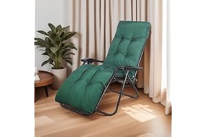 CUSHSUNR Waterproof Sun Lounger Cushion Only, 170 * 53 * 10cm Sunlounger Cushions Replacement Garden Relaxer Chair Cushion Pad Sunbed Cuhsion with Top Cover for Garden Patio Yard Beach (Dark Green)