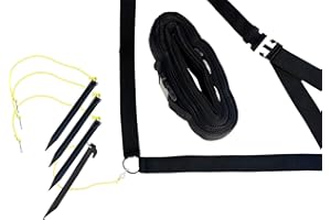 Park & Sun Sports Outdoor Volleyball Boundary Webbing with Ground Stakes, Fixed Short-Court, 2" Wide Court Line Marker, Black