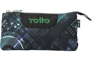 TOTTO - Estuche Escolar 3 Compartimentos, Modelo Tablero, Estuche Grande, Dimensiones 22 x 11 x 3.5 cm, Una Cremallera, Tejido Resistente y Repelente a Líquidos, Estampado Mixer Black