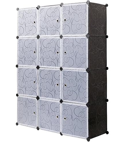 Mondeer Portable Wardrobe, Storage Organizer with 3 Hanging Rails, 35 x 45 cm, Stackable, 20 Cubes with Door, for Bedroom, Clothing, Shoes, Toys