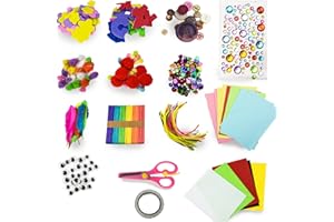 Kikuo Bastelset Kinder 1800+Pcs, Kinder Kunst DIY bastelkoffer, Handwerksmaterial Bastelbedarf für 5 bis 10 Jahre Kinder, Pompons, Federn, Origami, Plüschstock, Pailletten, Kristall Diamant Aufkleber