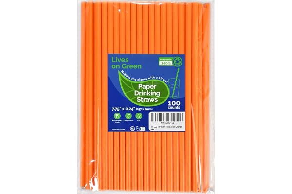 Lives on Green 19,7 cm massivt orangefärgat papper sugrör unwrapped 100 räkningar för cocktail, bar, restauranger, vatten, ju