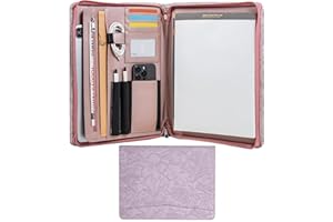 Calfinder A4 Conference Folder, PU Leather Document Folder, Zipped A4 Writing Case, Purple File Folder with A4 Clipboard, Business Portfolio Organizer, Purple