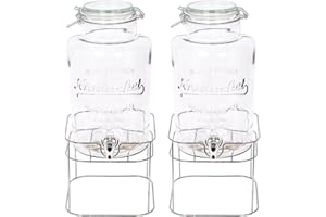 2X Chrome Stand 6.5L Glass Drinks Dispensers with Tap - Large Kitchen Party Water Juice Punch Drink Fridge Container Jug Bottle Jar - by Rink Drink