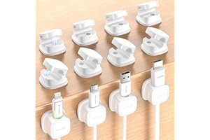 Rocoren 6 sztuk magnetycznych klipsów kablowych, samoprzylepny organizer kabli do domu, biura, biurka, telefonu, samochodu, ściany, biurka, szafki nocnej (6, Biały)