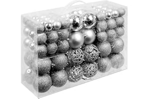 ‎DEUBA Deuba® Weihnachtskugeln 100tlg Ø 3-6cm Kunststoff matt glänzend Christbaumkugeln Christbaumschmuck Anhänger Weihnachtsbaumkugeln Weihnachtsdeko Silber