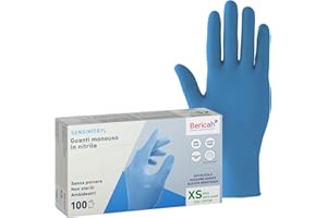 Bericah, Sensinitryl, Guanti in Nitrile, Senza Polvere, Taglia XS,100 Pezzi