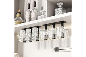 Vaisoeny 2 soportes para copas de vino, sin taladrar, instalación de estante para copas de vino, soporte para copas de vino debajo del armario para comedor, cocina y bar (Negro)