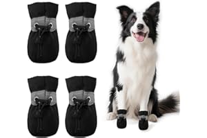 WEITAPYT Pack of 4 Summer Dog Shoes, Paw Protection, Paw Protection for Dogs, Equipped with Reflective Band, Suitable for Indoor and Outdoor Use, Breathable and Wear-Resistant, Black 7