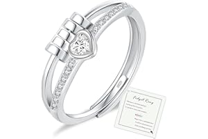 HEEYA Anxiety Ring für Damen Silber 925 Herzring mit Zirkonia Angst Ringe Offen Verstellbar Anti Stress Ring mit Perlen Spinner Fidget Ringe Frauen Hypoallergen Stimmungsring gegen Stress Unisex