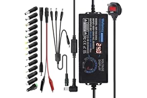 WEFOMEY Universal Power Supply 3V~24V 6A 144W Adjustable Variable 3V 5V 9V 12V 18V 20V 24V AC/DC Adapter Charger, 100V-240V AC to DC Converter with 14 Tips, Polarity Converter and 4-Way Power Splitter Cable