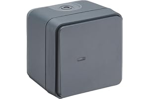 DEBFLEX - Cyklone - Botón Pulsador Estanco con Indicador Luminoso - Interrupteur de Pared - IP55 - Interior/Exterior -Instalación en Superficie - Gris Oscuro - 75 x 75 x 65 mm