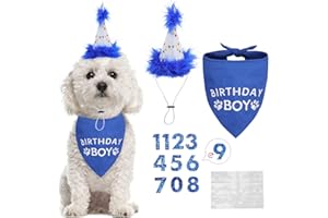 BINGPET Dog Birthday Bandana,Soft Birthday Dog Scarf with Cute Doggie Birthday Party Hat,Great Puppy Dog Birthday Outfit, Gift and Party Decoration Set with 0-8 Figures