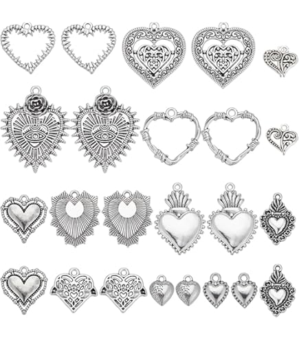 Beebeecraft 8 Pz 4 Ciondoli Cuore Sacro Stile 18K Placcato Oro E Platino Ciondoli Ciondolo Cuore Milagros Messicano Con Zirconi Cubici E Anello Di