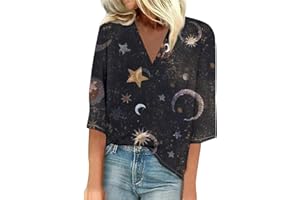 JKJFJKA T Shirt Personnalisé Été Décontracté en Vrac Manches 3/4 Tops Tendance Vacances Sexy Encolure en V Fleuri Imprimé T-Shirts Chemisiers