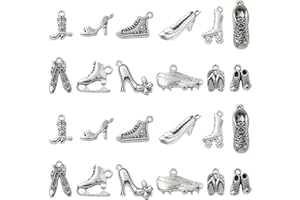 Stiesy 120Pcs 12 Styles Vintage Shoes Charms Antique Silver High Heels Shoes Charms Tibetan Cowboy Boot Ice Skates Charms for DIY Crafts Jewelry Making