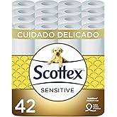 Scottex Papel Higiénico Sensitive 42 rollos con 3 capas cuidado delicado gracias al toque de leche de almendras (7 packs de 6