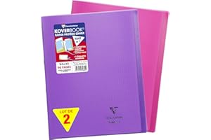 Clairefontaine 981605AMZC Un lot de 2 Cahiers Agrafés Koverbook - 24x32 cm - 96 Pages Petits Carreaux avec Marge 90 g - Couverture Polypro - Couleurs assorties (Violet et Rose)