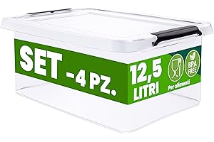 Deuba® 4x Contenitore Trasparente 12,5L con Coperchio BPA Free Scatole Impilabili Scatola Organizer Cucina Congelatore Contenitori Plastica Box
