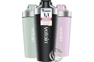 VETAIN Edelstahl Shaker 700ml - 100% Auslaufsicher - Premium Protein Shaker mit Mixball - Außen gravierte Messskala - Frei von BPA & DEHP - spülmaschinenfest, robust & langlebig