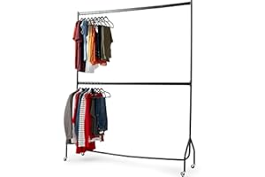 DIRECT ONLINE HOUSEWARE House Of Home Heavy Duty Clothes Rail – 2-Tier Metal Garment Rack (4ft Wide x 7ft Tall), Freestanding Hanging Rail, Black Steel Construction for Home & Retail Use
