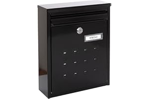 ARREGUI Buzón Exterior de Acero, Buzón de Correo Individual, Buzón de Pared Mediano, Agrupable, Fondo Estrecho, Fácil de Instalar, Negro, Tamaño M (DIN A4) - 32 x 25 x 8cm