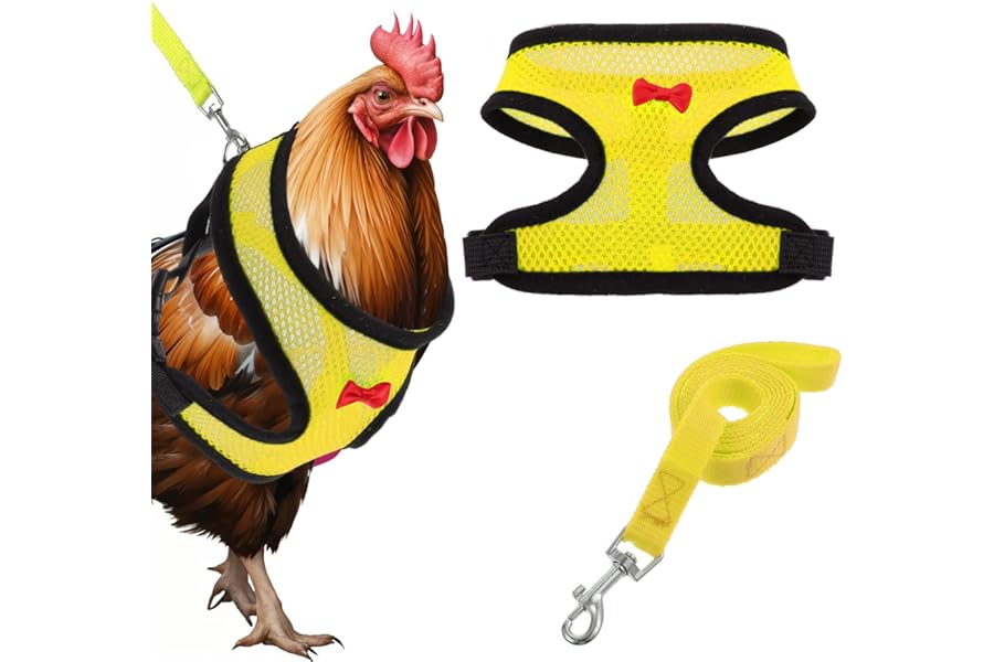 Upgraded Chicken Harness with Leash, Breathable Chicken Harness for Chickens, Ducks, Geese, and Small Pets(Yellow)