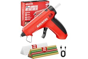 EZUVITA 4V Red Cordless Hot Glue Gun Kit with 30 Multi-Color Glue Gun Sticks, Fast Preheating, Smart Power-Off, USB-C Rechargeable with 2600mAh Built-in Battery, Less-Drip for DIY, Decorations