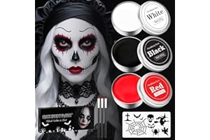 ZENGOD Halloween Schminke Weiß Schwarz Rot Körperfarbe 180g, Schädel Gesicht Make up Kit, Kinderschminke Karnevals Make up Set, Face Paint Theaterschmink Set Vampir Monster Zombie Makeup SFX Schmink