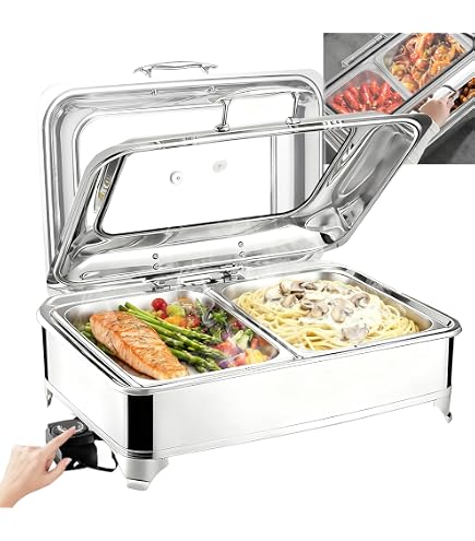 Chafing Dish Électrique 9L 600W - Chauffe-Plats Buffet Acier Inoxydable 2 Compartiments Avec Contrôle Température