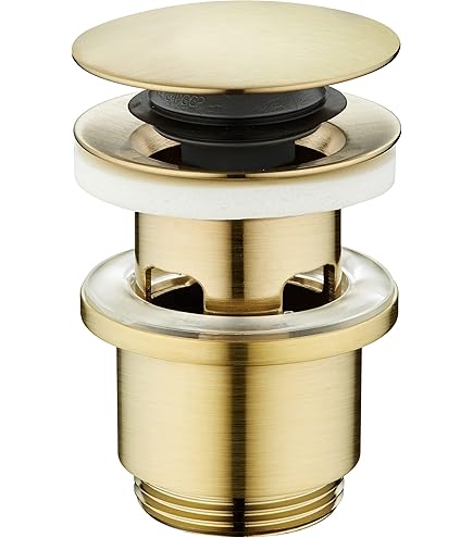 Piletta Scarico Lavabo Oro Spazzolato - Meccanismo Click-Clack, In Ottone, Con Troppopieno