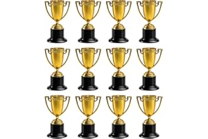 JazRvr 12 Stück Pokal Kinder, Mini Pokale für Kindergeburtstag, Sportwettbewerbe und Schulveranstaltungen, Goldene Trophäen 9.5 cm hoch