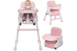 Twinky® Hochstuhl - 2 in 1 Kinderwagen-Set - Klappbarer Essstuhl & Kinderwagen für Babys und Kleinkinder - Verstellbarer, Tragbarer und Kompakter Babystuhl - Geeignet ab 6 Monaten bis 4-5 Jahre - Rosa