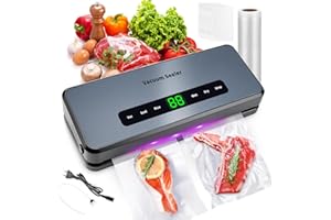 COMEDER 8 in 1 Vacuum Sealer Machine, 65 Kpa 30mm Longer Seal Food Sealer with 30Pcs Vacuum Sealer Bags for Vac/Seal/Rice/Wet Dry Mode, Built-in Cutter, Roll Bag Storage, LED Display (Gray)
