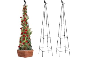 Garden Trellis for Climbing Plants, 165cm 2pcs MYMULIKE Garden Tower Obelisk Supports For Garden Rustproof Sweet Pea Frame Potted Plants Flowers Flower Stand Rose Trellis Vegetable Fruits