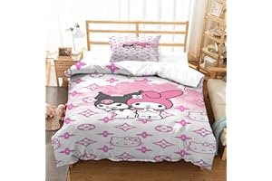 FIBITA Hello Kitty Bettdecke Set 3D Bettwäsche Set Microfaser Hypoallergen Bedruckter Bettbezug Pink Modern Ornamente Jugendliche Bettbezüge Für Jungen Und Mädchen Single（135x200cm）