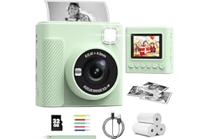 TIATUA Kinderkamera Sofortbildkamera, 2,4 Zoll Sofortbildkamera Kinder mit 32G Karte und Fotopapier Drucken, 1080P HD Digitalkamera Kinder, Geschenke für Jungen und Mädchen 3-12 Jahre (grün)
