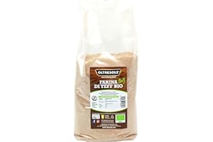 Oltresole, Farina Biologica di Teff 1 Kg, Farina Ricca di Fibre Proteine e Minerali, Versatile in Cucina, Ottima per Impasti Dolci e Salati, Vegan, Senza OGM, Senza Glutine