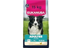 EUKANUBA Life Care Croquettes Chien Adulte Moyenne Race 1 à 7 Ans, Riche en Poulet Frais, Maintient d’Un Poids Optimal, L-Carnitine, Oméga 3&6, FOS, sans colorants, arômes artificiels ni OGM – 15 kg
