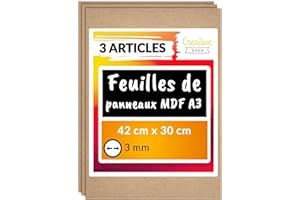 Creative Deco 3 x A3 MDF | 420 x 300 x 3 mm | Feuille Planche Panneau Bois Brut | Idéal pour Bricolage, Découpe au Laser, CNC Routeur, Modelage, Pièce Chantournée, Scie à Chantourner